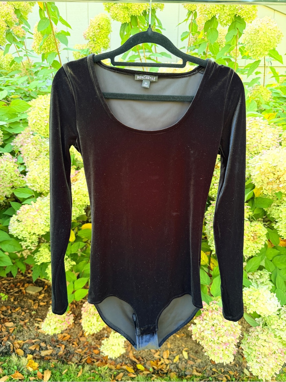 J. Crew Black Velvet Scoop-Neck Long-Sleeve Bodysuit